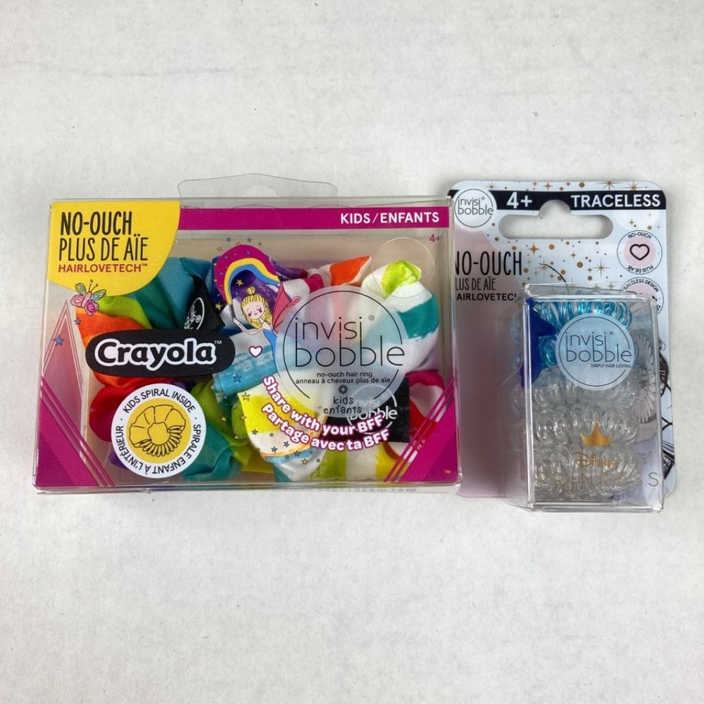 Invisi bobble No Ouch Crayola Hair Scrunchies 2x & traceless hair rings  5x